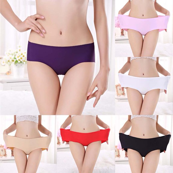 Riguas Women Plus Size Stretchy Seamless Solid Color Middle Waist Underwear Panties