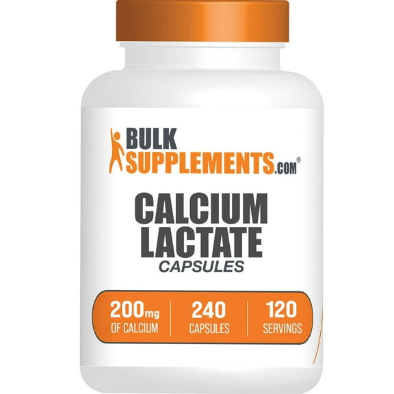 BulkSupplements Calcium Lactate Capsules - 200mg per Serving (240 Capsules - 120 Servings)