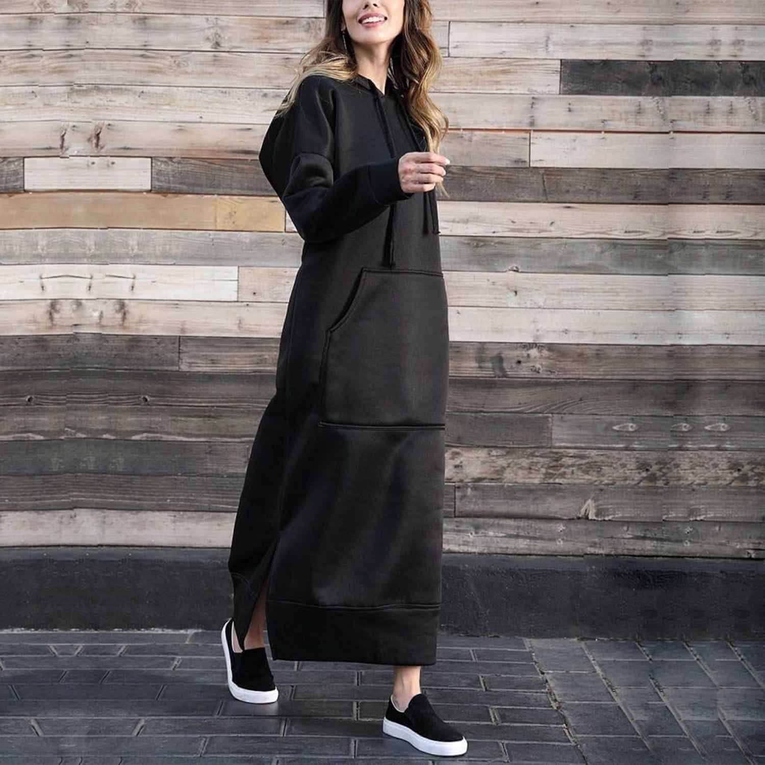 Yoolin Womens Long Fleece Maxi Pullover Sweatshirt Dresses Baggy Hooded Sweat Shirt Robe Dress with Pockets