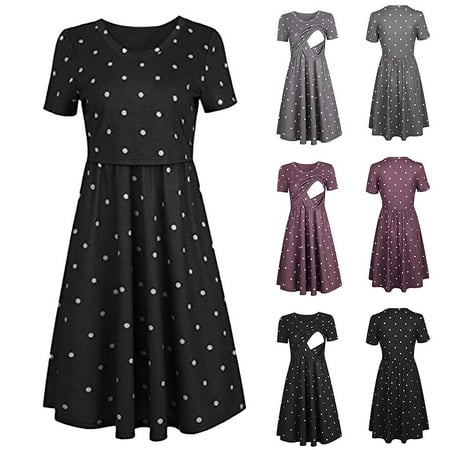 

Uniexcosm Women s Maternity Dress for Women Dots Print Pregnant Dresses Breast-Feeding Nursing Dress