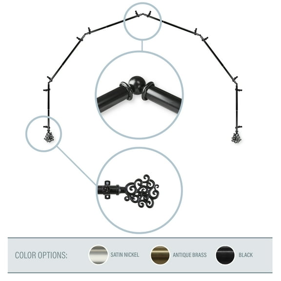 Fabritio 13/16" 6-Sided Bay Window Curtain Rod - Black