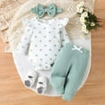 thumbnail image 2 of 3-6 Months Newborn Bodysuit Romper Newborn Infant Baby Girls Clothes Ruffled Ribbed Romper Bodysuit Pants Set Fall Winter Outfits,Light Green Jumpsuit Sleep & Play One-Piece Bodysuit, 2 of 9