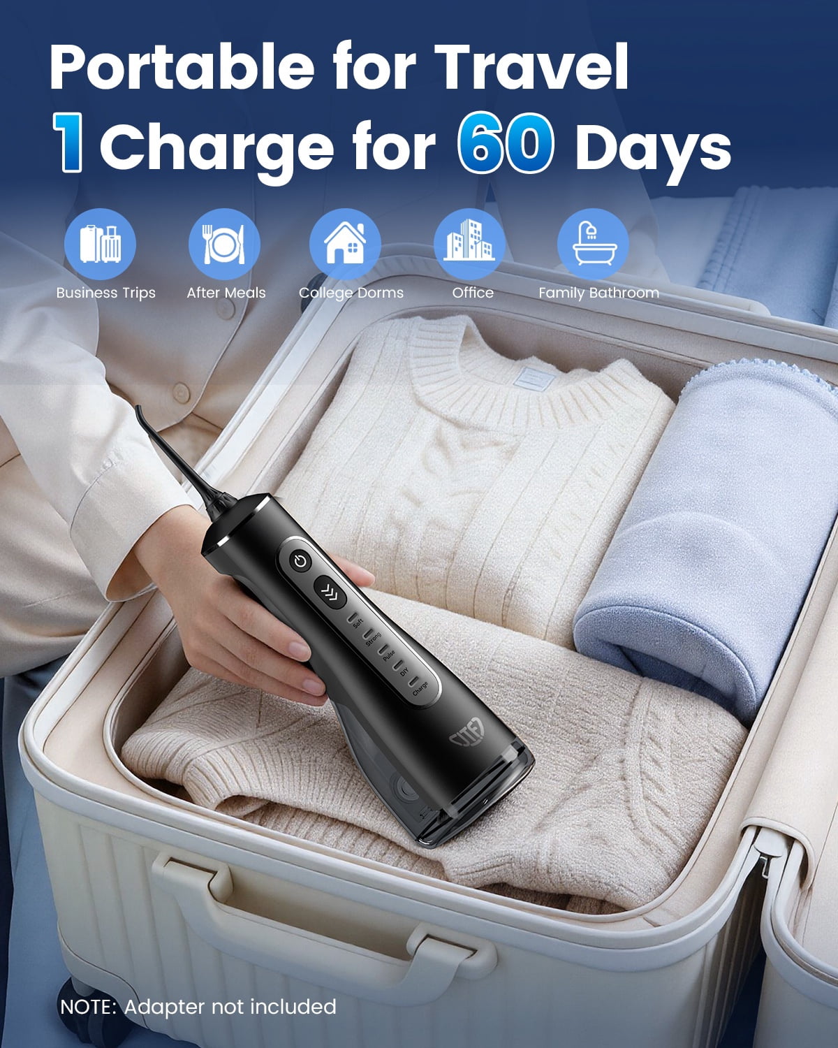 JTF Cordless Water Flosser for Teeth: 3 Modes & 10 DIY Pressure Levels Portable Oral Irrigator for Braces & Sensitive Gums with 9 Tips & 300ML Tank, Rechargeable Electric Dental Pick for Home Travel