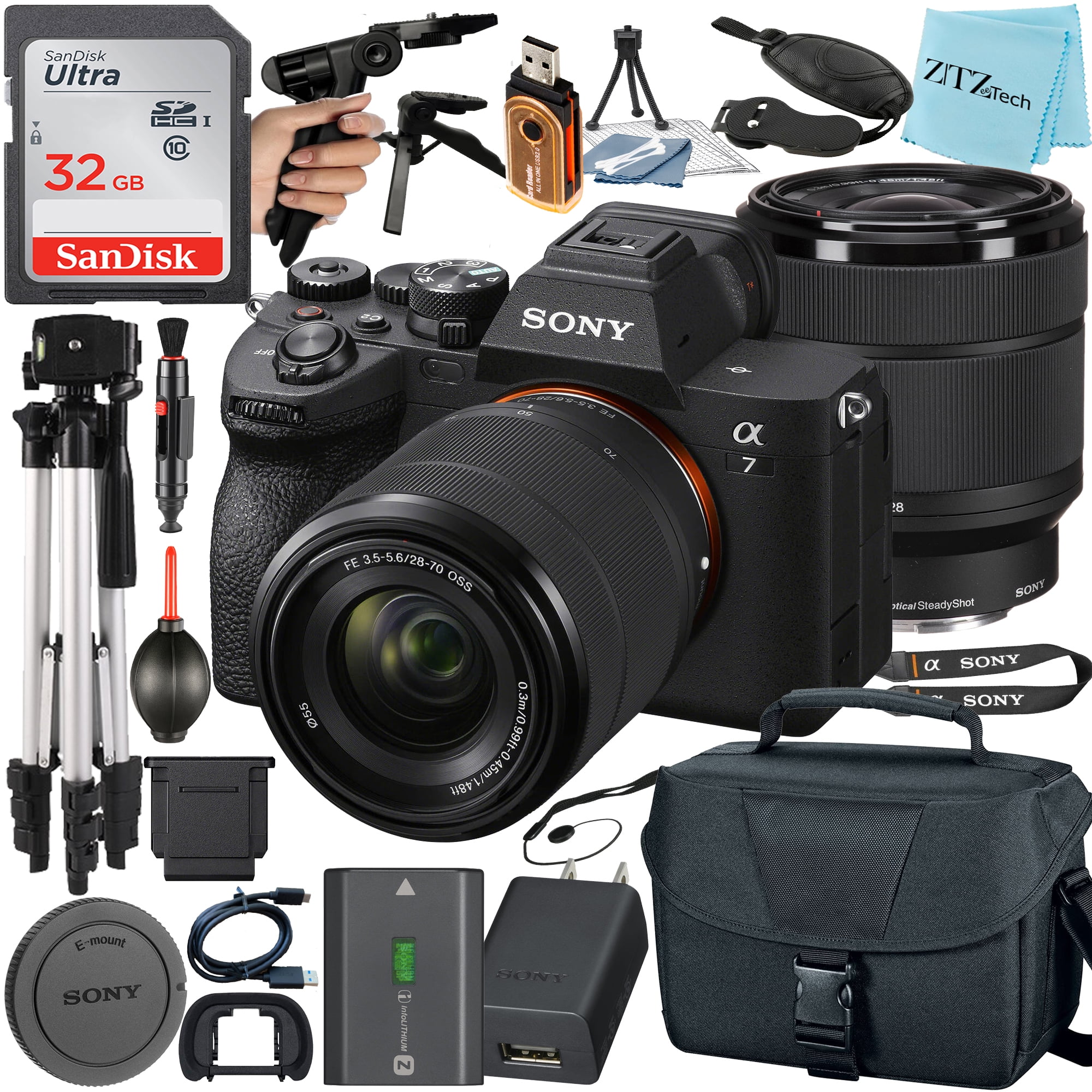 Sony Alpha a7 IV Full-frame Mirrorless Interchangeable Lens Camera,Body Ony  + 32GB Card, Tripod, Case, and More 20pc Bundle 