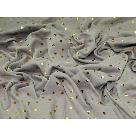 Minerva Foil Cotton Double Gauze Fabric Grey & Gold - per yard