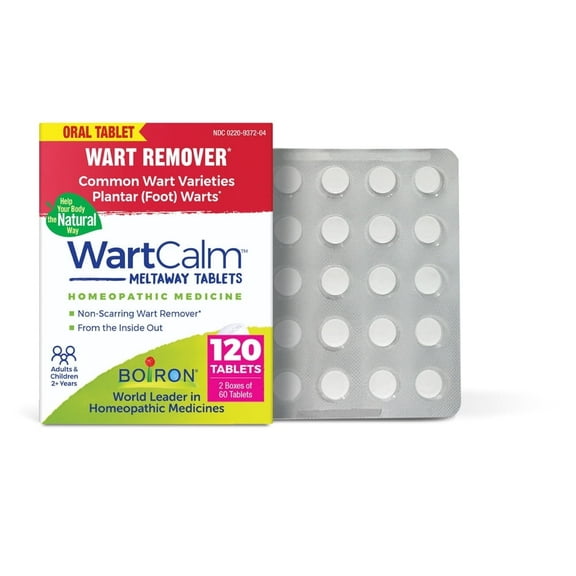 Boiron WartCalm, Homeopathic Medicine for Wart Remover, Common Wart Varieties, Plantar (Foot) Warts, 2 x 60 Tablets Twin Pack