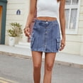 thumbnail image 6 of Chenyin Women's Cargo Denim Skirt Washed Casual Mini Skirt Spring Summer High Waist Jeans Skorts Skirt for Womens S-2XL, 6 of 9