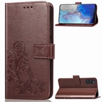 Galaxy S20 Wallet Case, Allytech PU Leather Clover Embossed Kickstand Folio Flip Slim Fit Wrist Strap Cards Holder Full Protection Wallet Case Cover for Samsung Galaxy S20 6.2" 2020, Brown