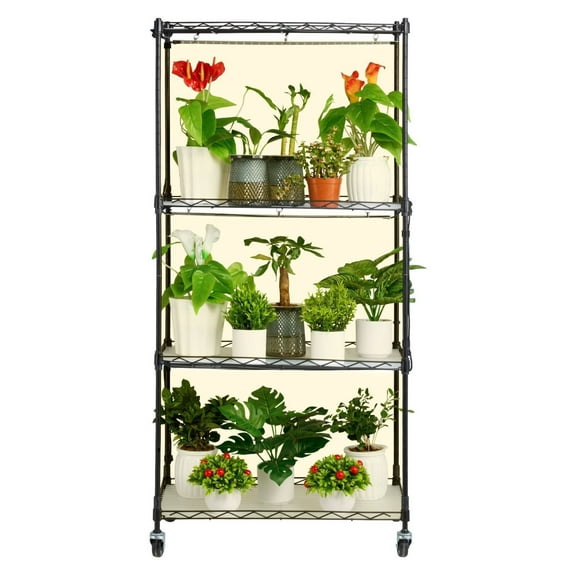 Plant Stand with Grow Light, 4-Tier Metal Shelf, 45W Full Spectrum LED, Timer, Seed Starting, Indoor Plants