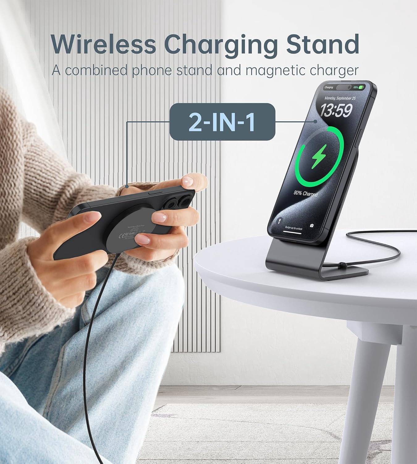Magnetic Wireless Charger for iPhone 17/16/15/14/13/12 - Magnetic Charger + 20W USB-C Adapter, Fast Wireless Charging Dock/Pad with 5-Foot Cable, Compatible with iPhone 17/16/15/14/13/12 Pro Max Plus