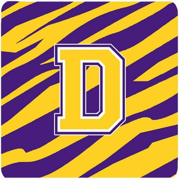 Monogram - Initial D Tiger Stripe - Purple Gold Foam Coasters, Set - 4