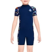 Dive SAIL Boys Wetsuit Dry UV Protection Shorty Kids Swimsuit Short Sleeve Pants Round Neck Full Body Swimwear,Navy Blue,M