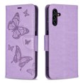 thumbnail image 2 of Allytech Embossed Butterfly Case for Samsung Galaxy A13 5G [Not for 4G], PU Leather Card Slots Flip Stand Magnetic Closure Wrist Strap Lanyard Protective Cover for Galaxy A13 5G, Violet, 2 of 5