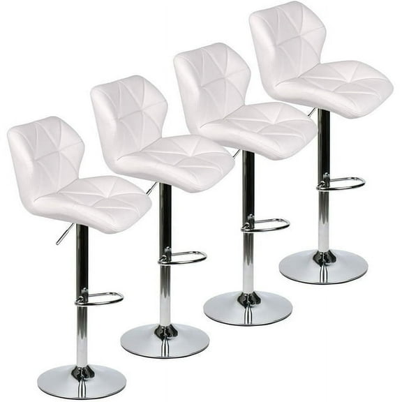 ELECWISH Set of 4 White Velvet Fabric Armless Chair Adjustable Swivel Hydraulic Bar Stools, Home Cafe Kitchen Counter Stools