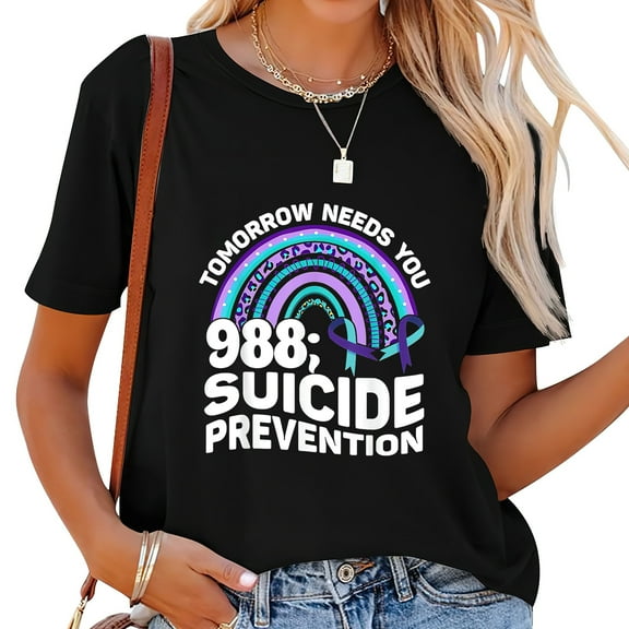 Womens Tomorrow Needs You 988 Suicide Prevention Awareness Rainbow T-Shirt Black