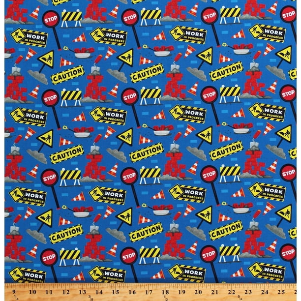 Cotton Constructions Signs Cones Bricks Building Builders Work In Progress Blue Cotton Fabric Print By The Yard 1649 268 B Walmart Com Walmart Com