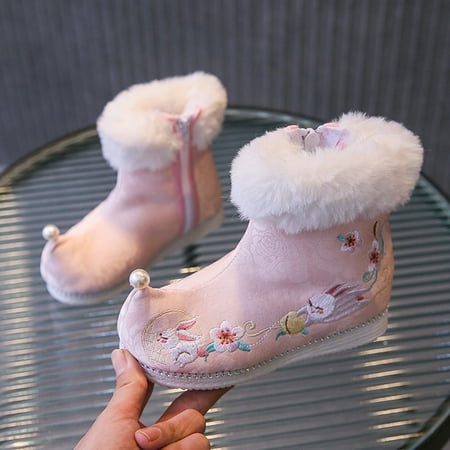 

Cathalem Size 6 Toddler Boots Children Boots Xloth Shoes Wwarm Winter Snow Boots Embroidered Toddler Insulated Neoprene Boots Shoes Pink G