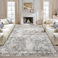 thumbnail image 3 of 9 FTx12 FT Vintage Persian Area Rugs for Living Room, Non Slip Machine Washable Rugs Low Pile Distressed Indoor Rug Floral Print Carpet for Dining Room Bedroom Office, Blue, 3 of 8