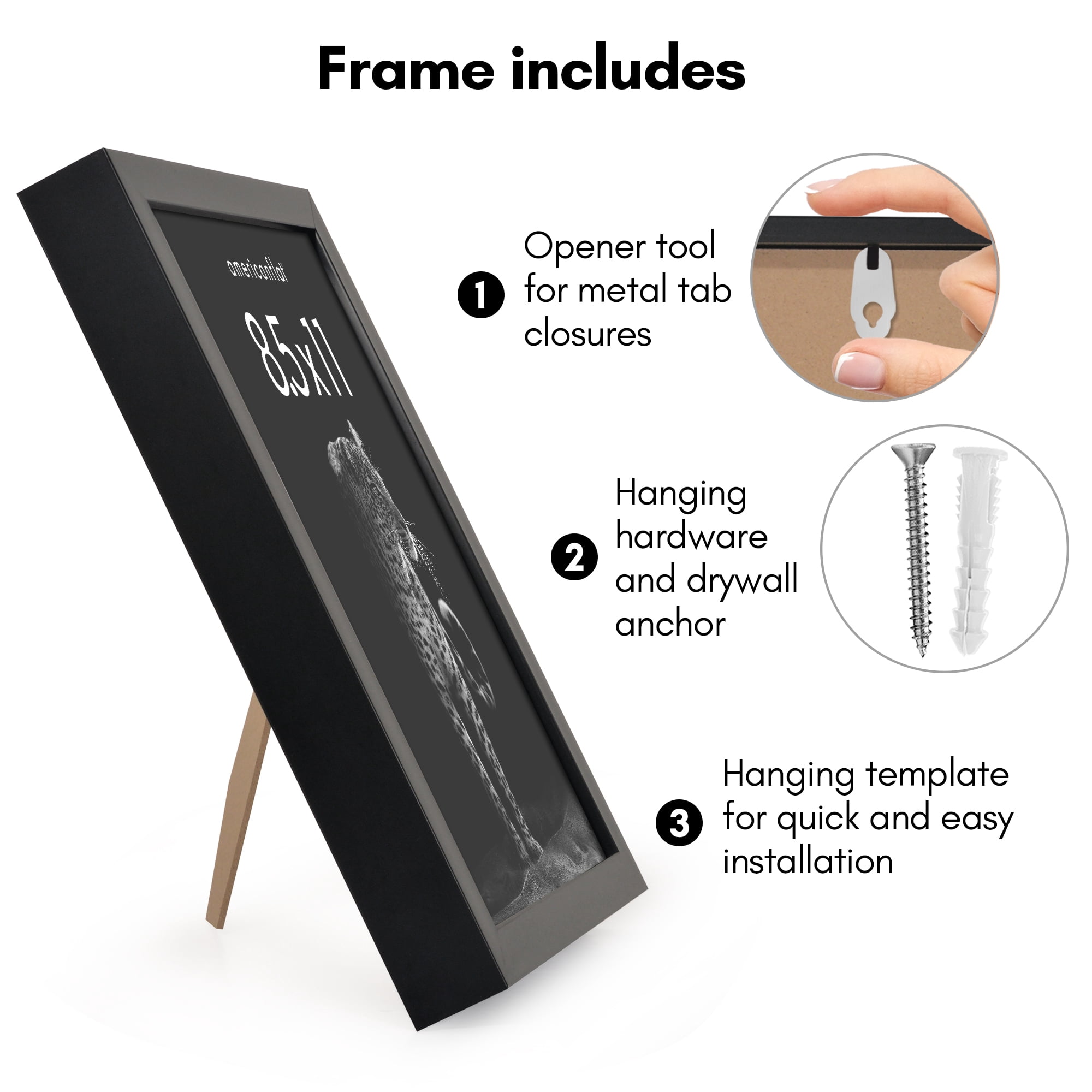 Americanflat 8.5x11 Picture Frame with Shatter-Resistant Glass Soho Collection Gallery Style Deep Molding - Black