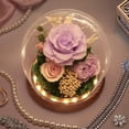 thumbnail image 5 of GLAMOUR BOUTIQUE Preserved Flowers Rose in Glass Dome w/Light - Long Lasting Flowers, Flower Gifts for Women for Any Occasion - Home Decor, Comes w/Thick Gift Box - Glass Rose Flowers - Light Purple, 5 of 9