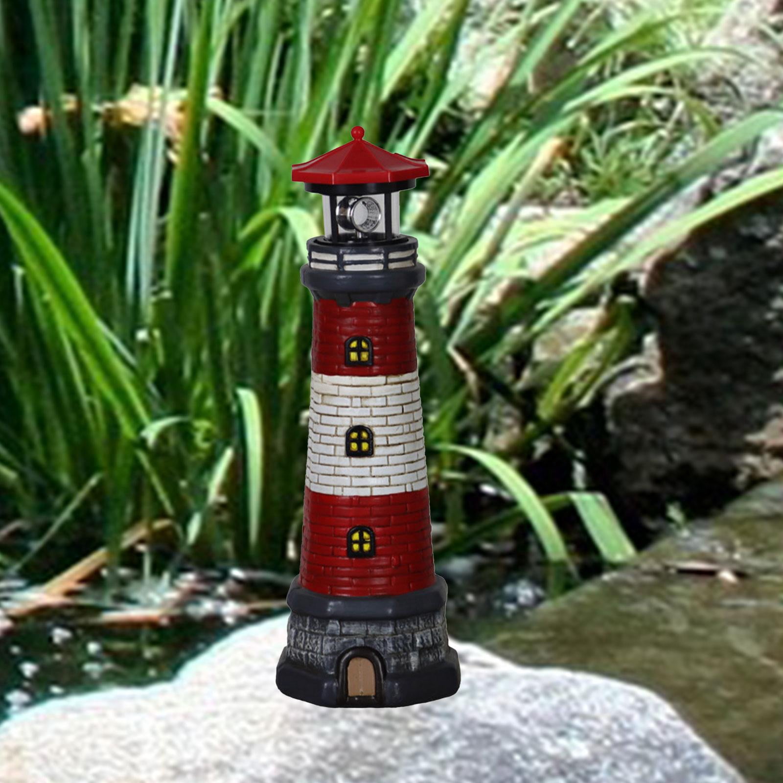 figatia Garden Solar Lighthouse Statue Lamp 360 Degree Rotating Light Yard Patio Sculpture Height 37.5cm for Tree Stumps Multipurpose Red Top
