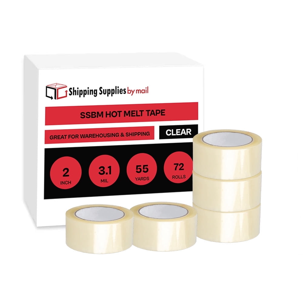 SSBM 1.88" x 55 Yards (165 Feet) Clear Hot Melt Packing Tape, Shipping Tape, 3.1 Mil, 72 Rolls