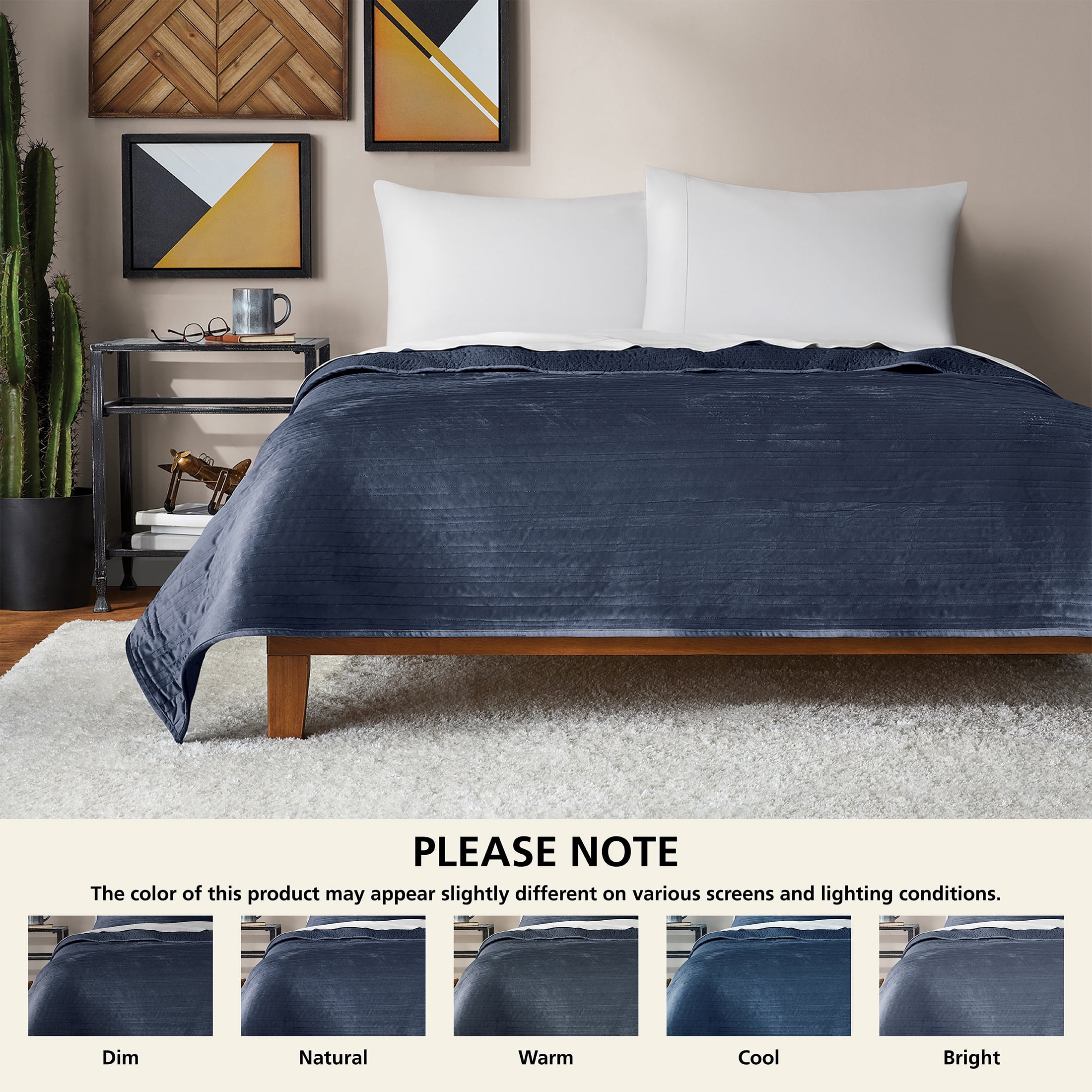 Mainstays Quilts Dark Blue Solid Print 100% Polyester Quilted Quilts, King-Hypoallergenic
