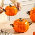thumbnail image 7 of Zawou 800ml Ceramic Pumpkin Bowl with Lid – Cute Mini Dutch Oven Style Tableware for Oatmeal, Snacks, or Holiday Desserts, 7 of 7