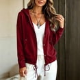 thumbnail image 6 of Women Button Hooded Sweatshirt Jacket Soft Lightweight Hoodies Cardigan with Drawstring Hem Side Pockets Loose Fitting Casual Daily Outwear Wine Oversized Hoodies Women L, 6 of 7