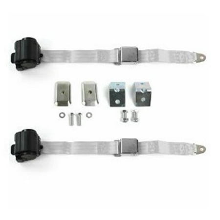 Airplane 2 Point Gray Retractable Bucket Seat Belt Kit with Bracketry & 2 Belts for 1955-1956 Ford