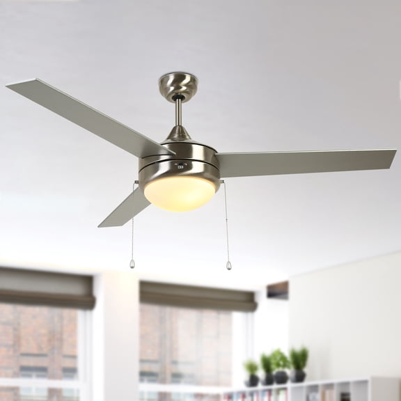 LNC 52 Inch Ceiling Fan,Brushed Nickel,3-Speed Pull Chain,2-Bulb E26 LED,Downrod Mount,Indoor,4600 CFM