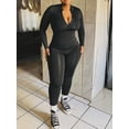thumbnail image 4 of Women Jumpsuits Bodysuits Long Sleeve Stand Collar Plain Unitard Skinny Pants Zipper Front Solid Color Casual, 4 of 6