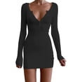 thumbnail image 1 of Vestido de punto, vestido sexy para mujer, vestido cruzado de manga larga con escote en V, 1 of 3