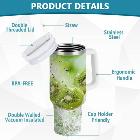

YAZAOO Tumbler 40oz Insulated Stainless Creative Kiwifruit Slices Splashing Water Pattern Steel Water Bottles