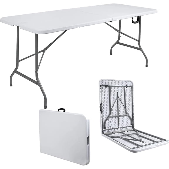 Taoset 6ft Folding Table, Outdoor Indoor Heavy Duty Portable Desk with Carrying Handle for Camping Picnic Party