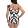 thumbnail image 5 of Sikiie Artistic Black White Peacocks Print Women One Piece Swimsuits Tummy Control One Shoulder Bathing Suits Ruffle Swimwear, From S to XXL-Small, 5 of 6