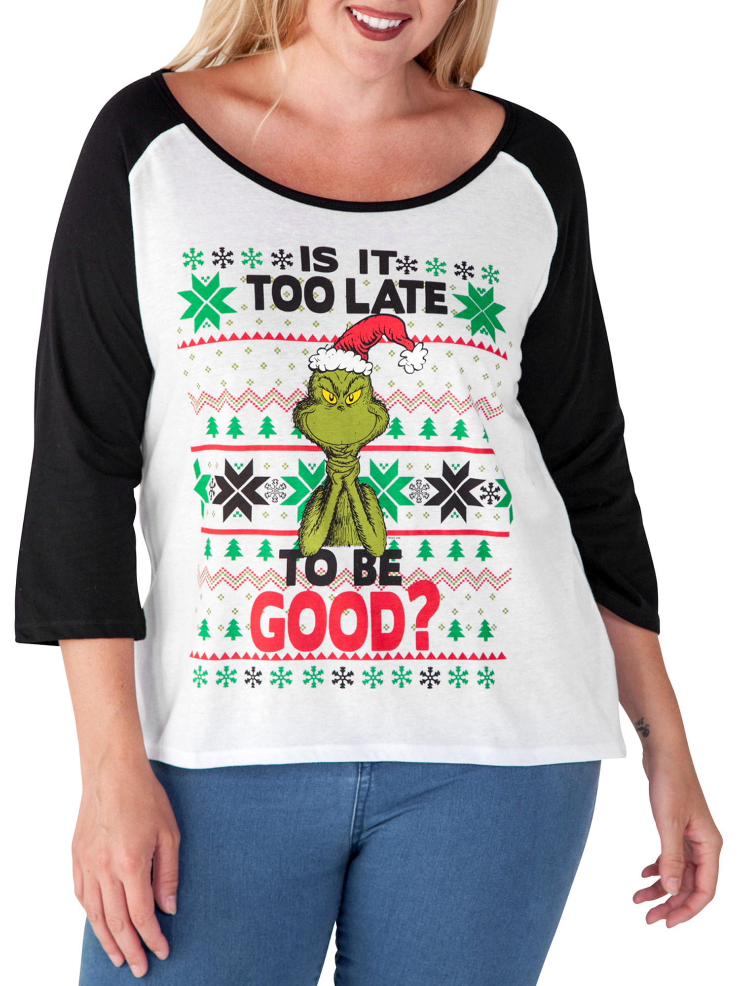 Dr Seuss Kids Big Girls Ugly Christmas 3//4 Length Sleeve T-Shirt