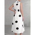 thumbnail image 5 of Black And White Polka Dot V-Neck Sleeveless Button-Up Flared Midi Dress For Women, 5 of 6