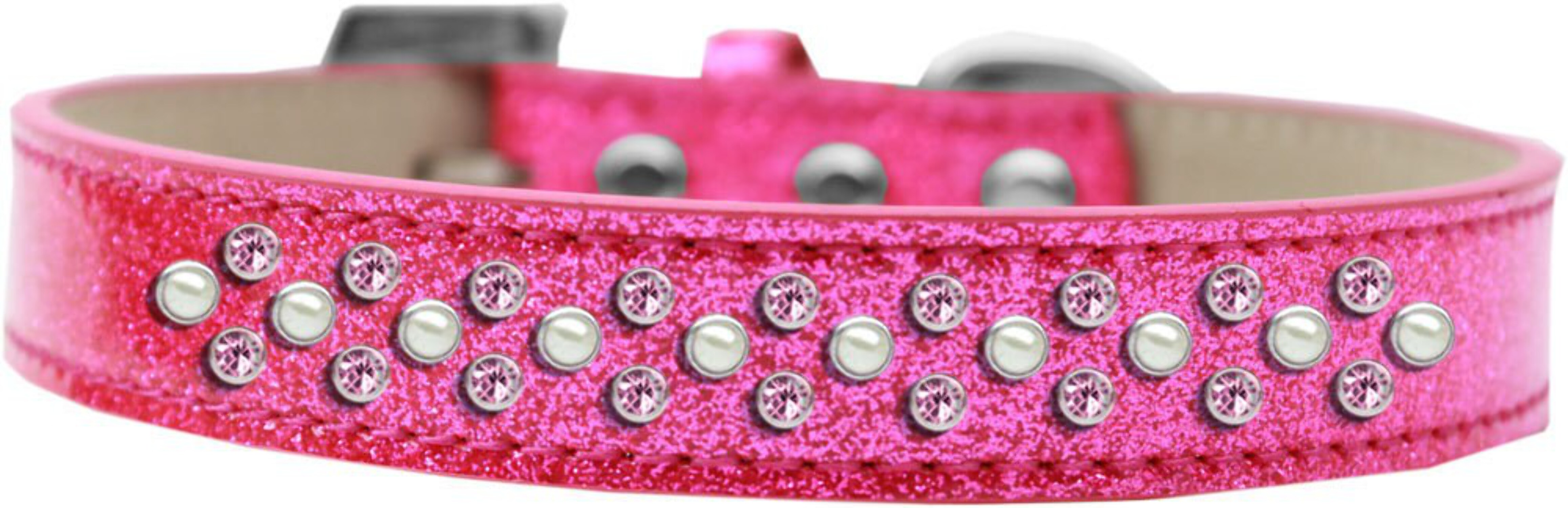 Sprinkles Ice Cream Dog Collar Pearl And Light Pink Crystals Size Size 20 Silver