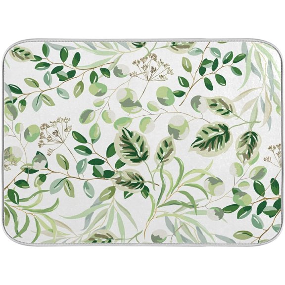 Dish Drying Mat, Forest Green Leaves Microfiber Kitchen Dish Pads Super Absorbent Dish Drainer Mat Fast Drying Heat-resistant Drying Mat for Kitchen Counter, 18"x24"