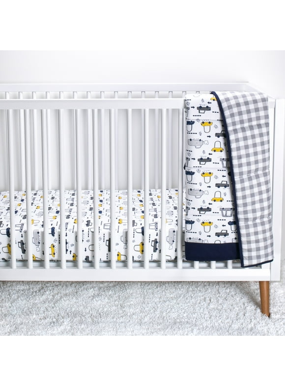 Little Star Organic Pure 100% Pure Organic Cotton Crib Bedding Set, 3 Pc, Cars, Infant Boy, Blue, Plaid