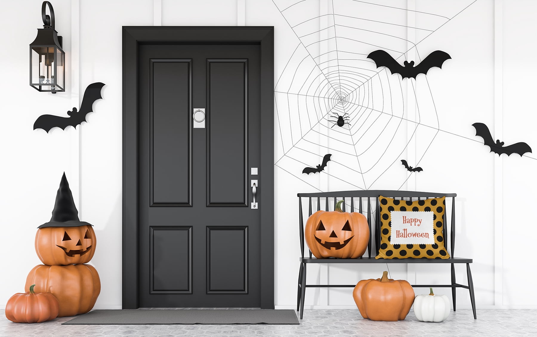 18" x 18" Simply Daisy Halloween Happy Halloween Dots Polyester Indoor/Outdoor Pillow, Golden Mustard Qty 1