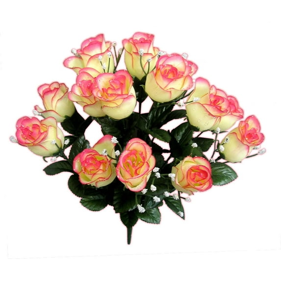 Admired By Nature 14 Stems of Blossoms Rose Flower Bush, Cream/Dark Pink Tip