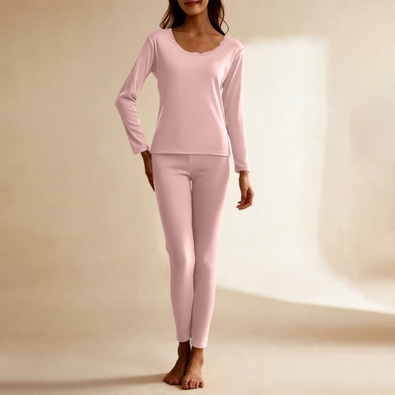 Thermal Underwear for Women, Crewneck Padded Long Sleeve Shirts & Long Johns, Lightweight Casual Pajamas Fleece Base Layer Classic Basic Outfits Fall Winter Pjs Loungewear 2026
