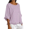 thumbnail image 5 of Asxite Womens Tops Short Sleeve Trendy Striped Ruffle Round Neck Breathable Loose Casual Blouse, 5 of 5