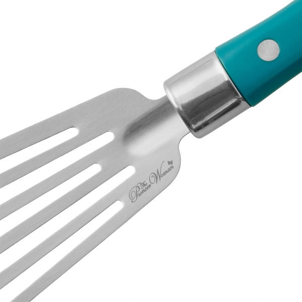 The Pioneer Woman Frontier Collection Stainless Steel Slotted Turner Spatula, Silver/Teal