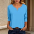 thumbnail image 2 of KPOPLK Womens 3/4 Length Sleeve Blouses Business Tops Dressy Casual V Neck Cute Hollow Out T-Shirts(S,b168-Sky Blue), 2 of 7