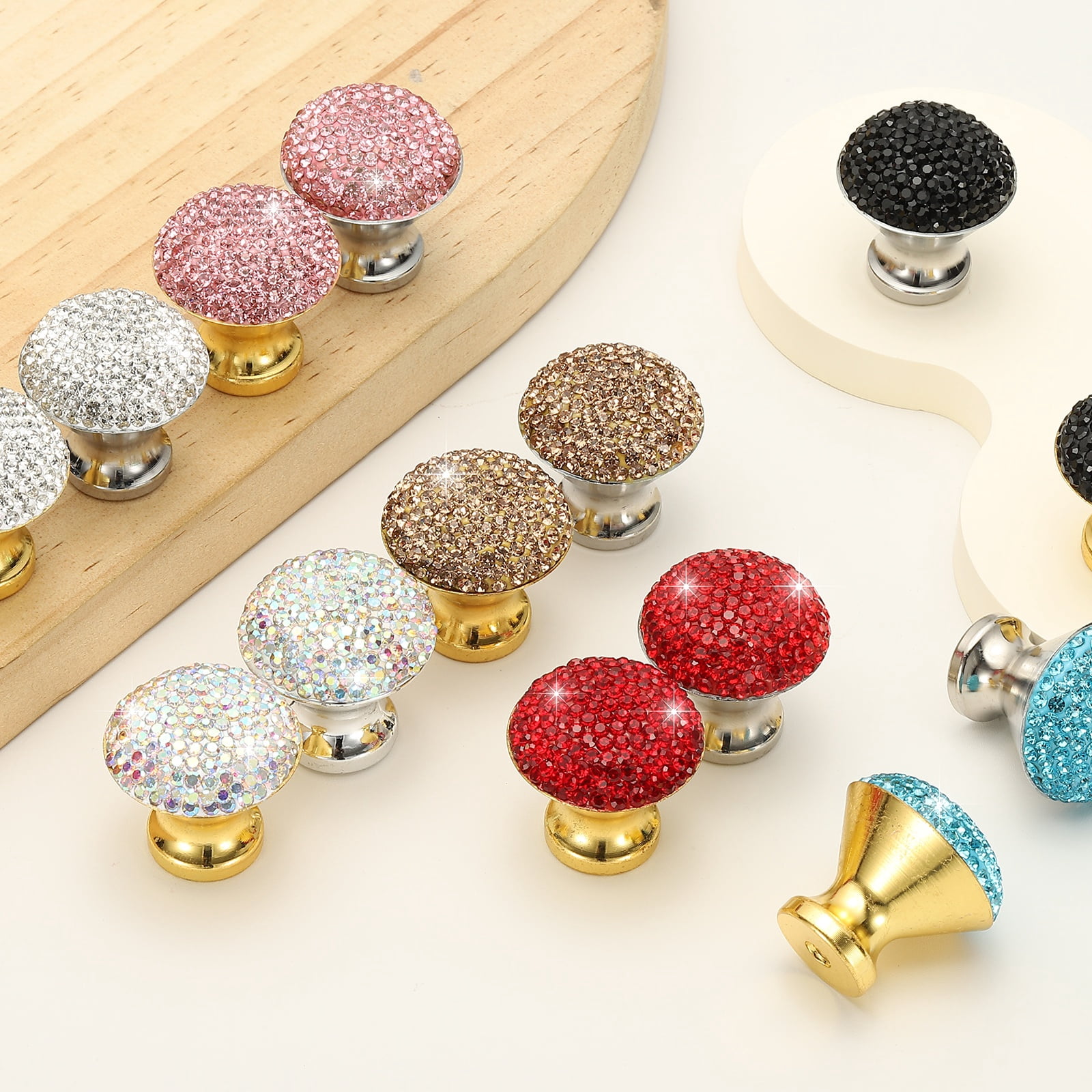 Uxcell Drawer Knobs,4Pcs 1.1 Inch (28mm)Diameter Bling Diamond Decoration Cabinet Knob, Round Rhinestones Pull Handle with Screws for Home, Office, Kitchen (White Base + White Diamond)