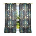 thumbnail image 6 of Yayeee Window Curtains Light Filtering 63"x52" Grommet Panel Pair Home Living Room Decor, Gold Peacock Pattern, 6 of 7