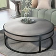 thumbnail image 2 of Furniture of America Olive Gray Velvet Fabric 39" Wide Round Cocktail Ottoman, 2 of 3
